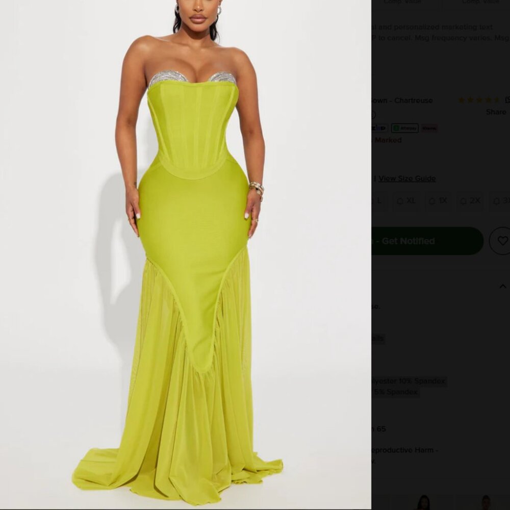 Gloria Bandage Embellished Gown - Chartreuse